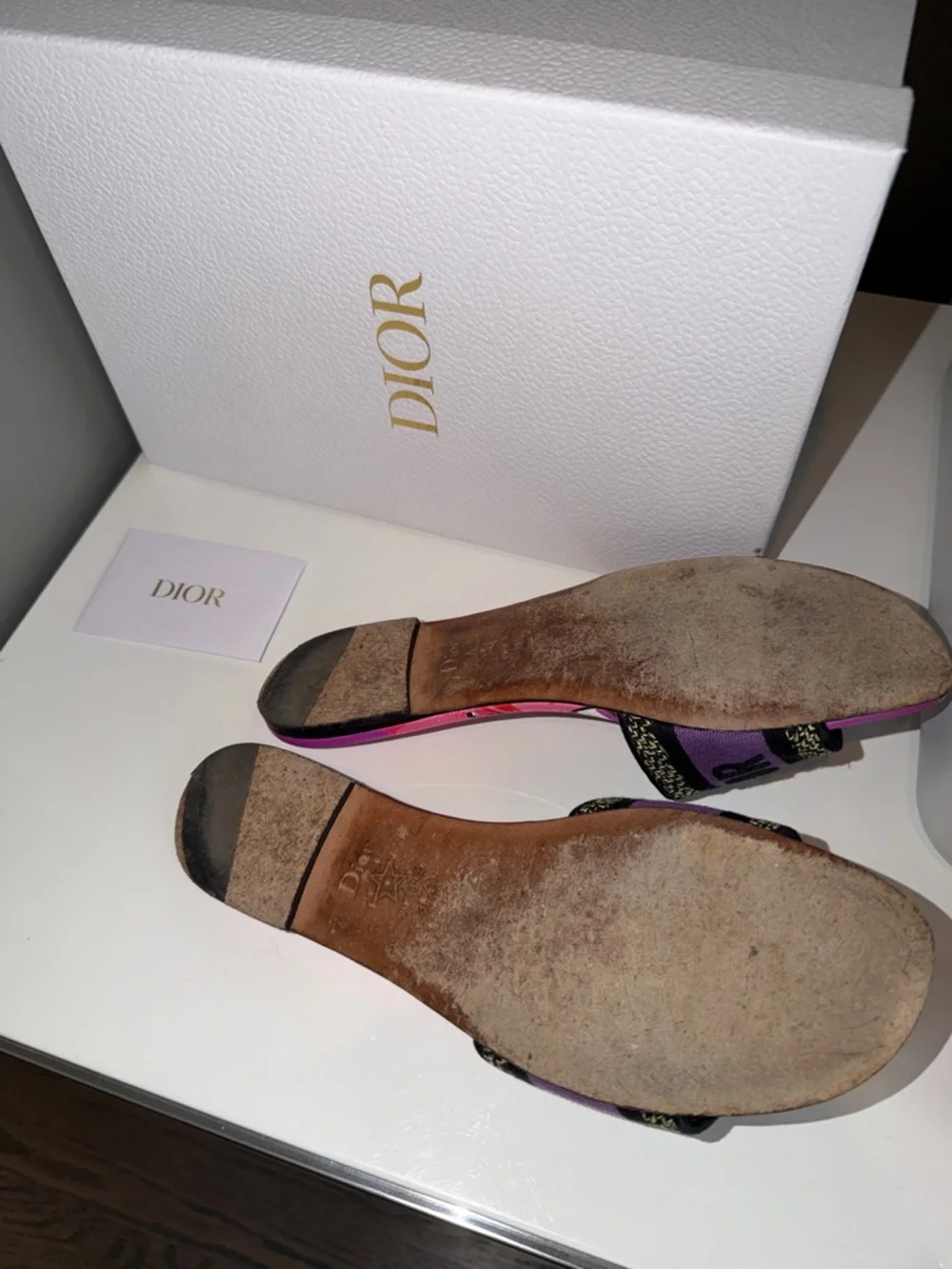 Dior Pink & Purple Floral Logo Slide Sandals - Picture 2 of 3